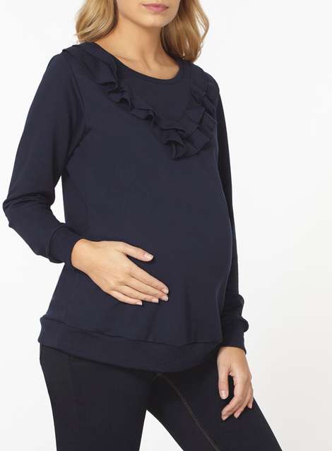 **Maternity Navy Ruffle Sweatshirt